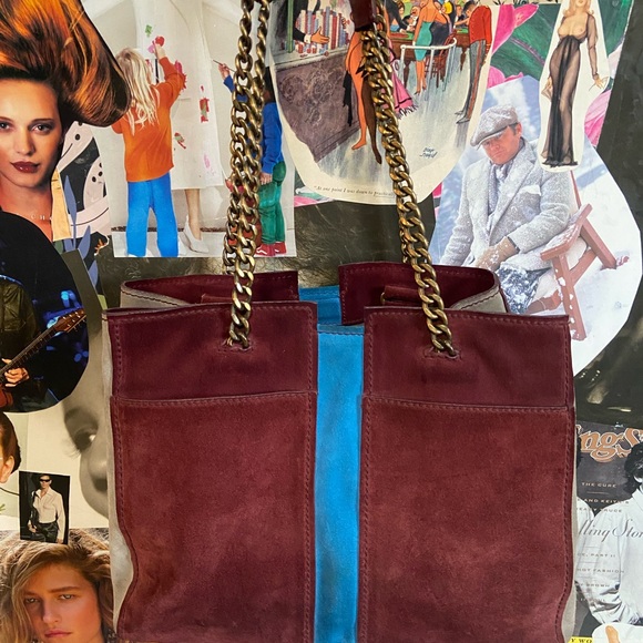 Ramy Brook Burgundy and Blue Suede Shoulder Bag & Satchel